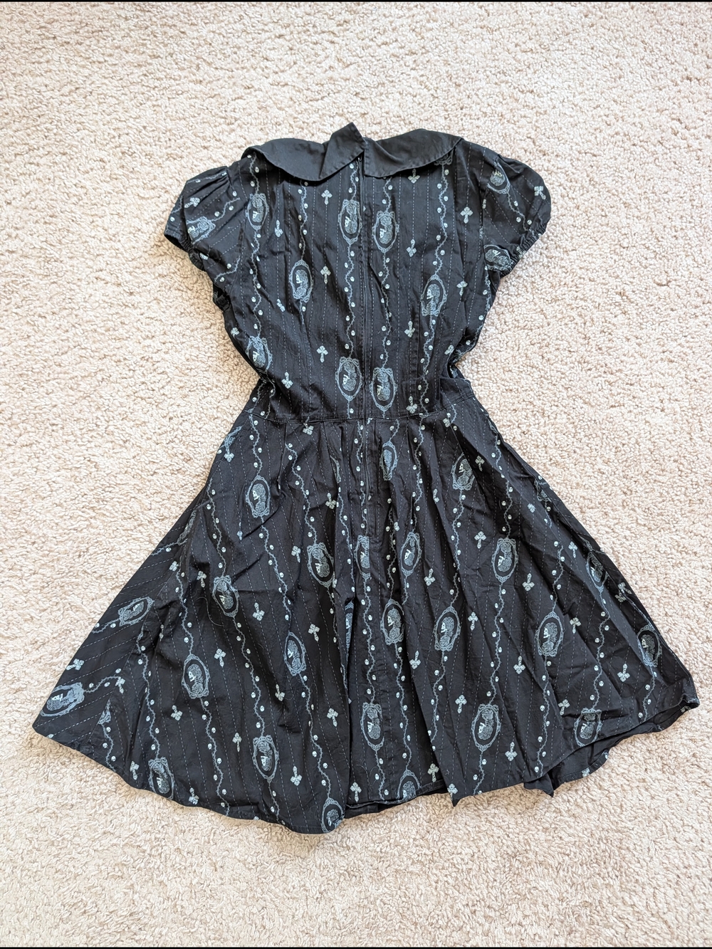 Hell Bunny Womens Black White Gemma Skull Cameo Collar Goth Mini Dress Size XS - Picture 7 of 16